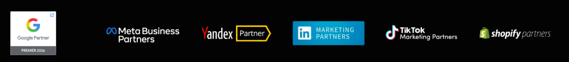 Google, Meta, Yandex, LinkedIn, TikTok and Shopify platform badges